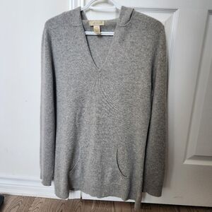 Kenar Woman's 100% Cashmere Sweater Tunic V-neck with Hood Large